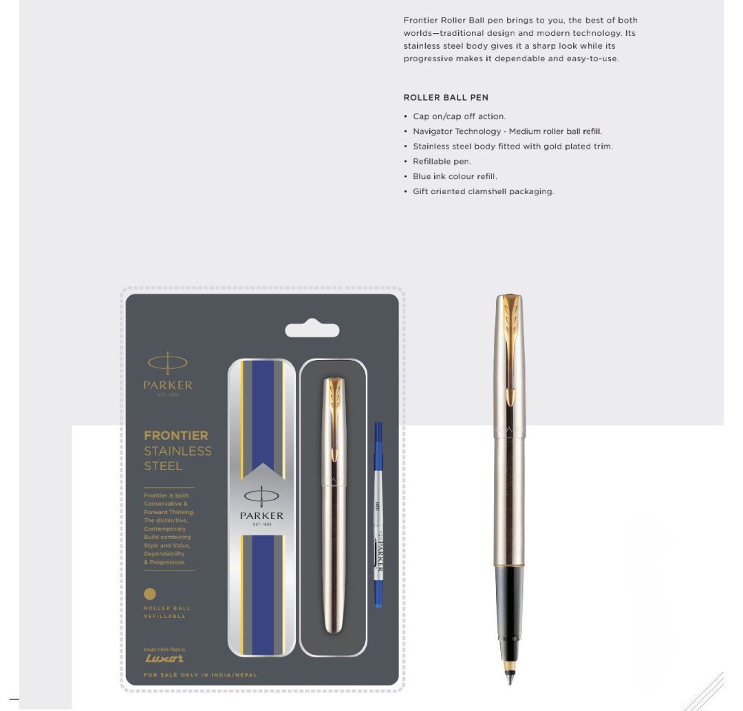 Frontier Stainless Steel Roller Ball Pen with Gold Trim
